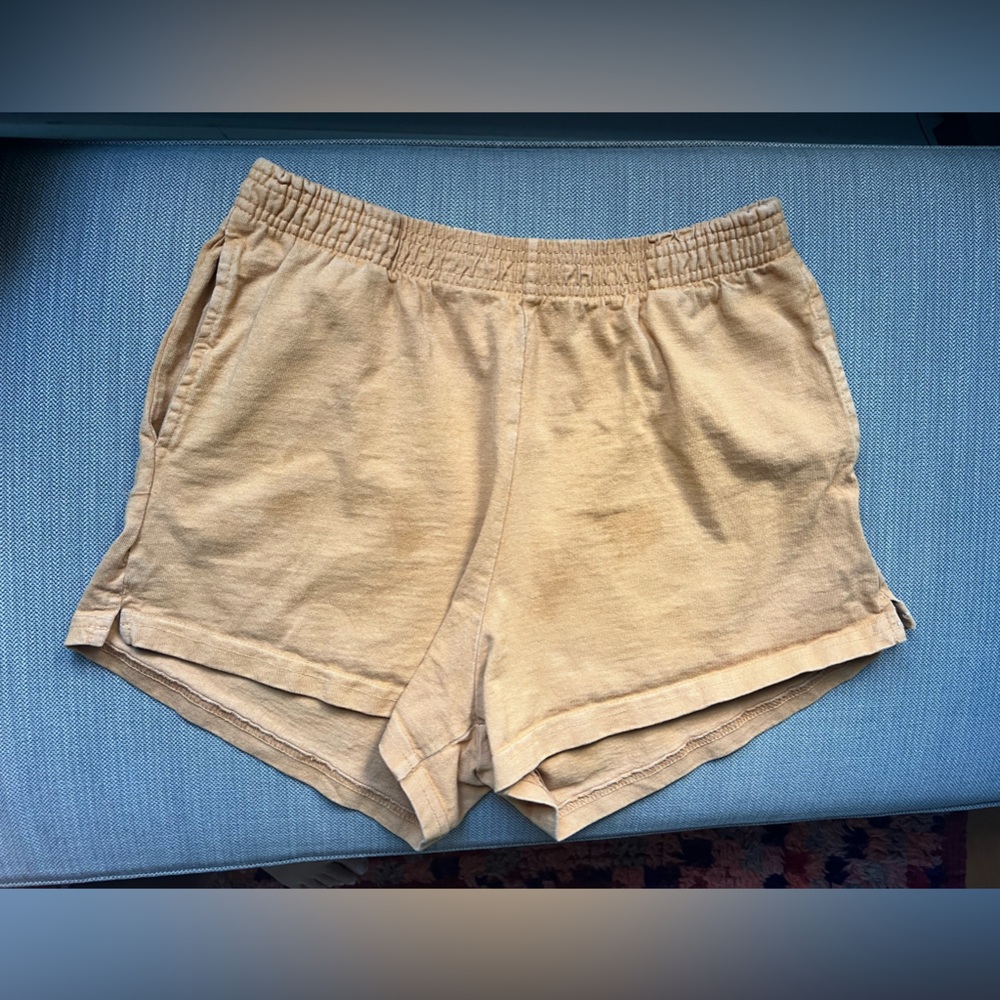 Los Angeles Apparel: HEAVY JERSEY GARMENT DYE SHORT SHORTS in Maple